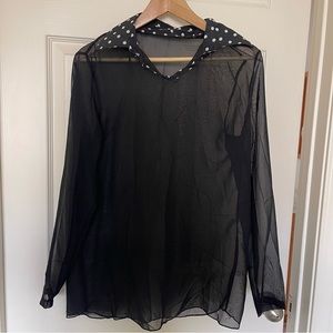 Sheer Black Long Sleeve Blouse w/ Polka Dot Collar